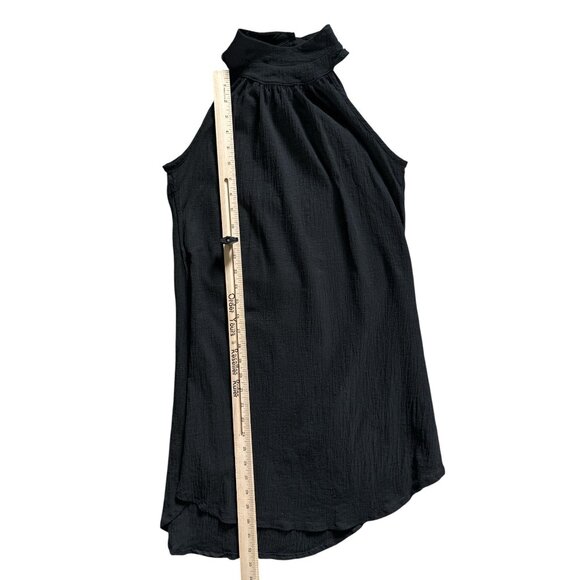 Black Gauzy Halter Neck Dress Sleeveless Textured Keyhole Detail Mini - Picture 6 of 6